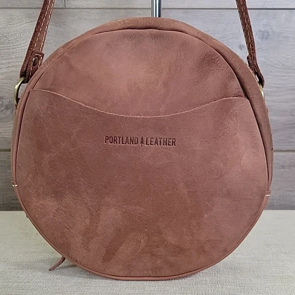 Portland Leather Round Brown Leather Crossbody Shoulder Bag - Picture 2 of 12